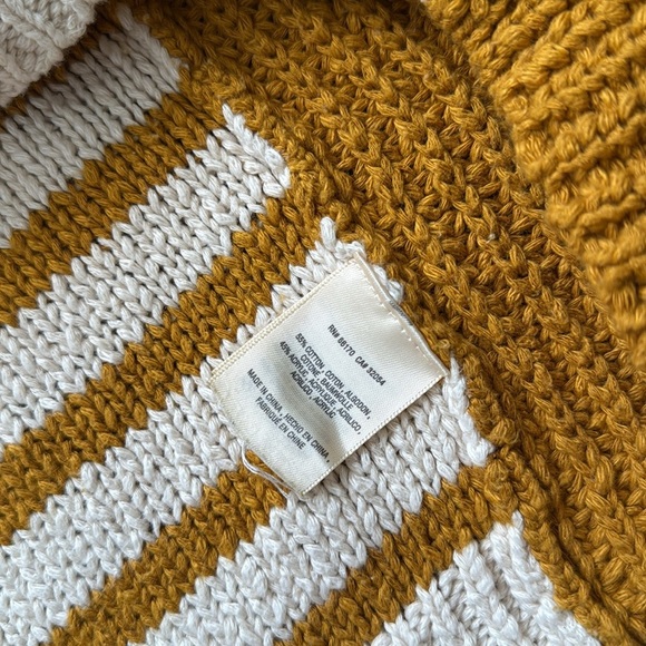 Moth by Anthropologie Mustard Yellow Cream Striped Button Boat Neck Sweater - Picture 6 of 8